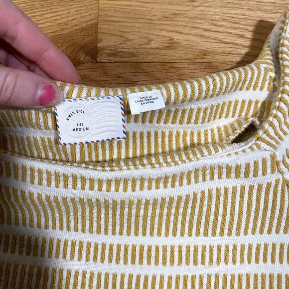 Anthropologie Postmark Mustard Yellow Striped Flared Sleeve Sweater size Medium - Picture 3 of 7